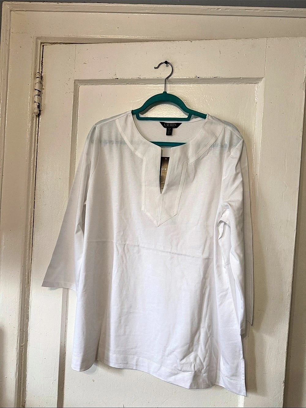 Lauren Ralph Lauren Split Neck Tunic White Top